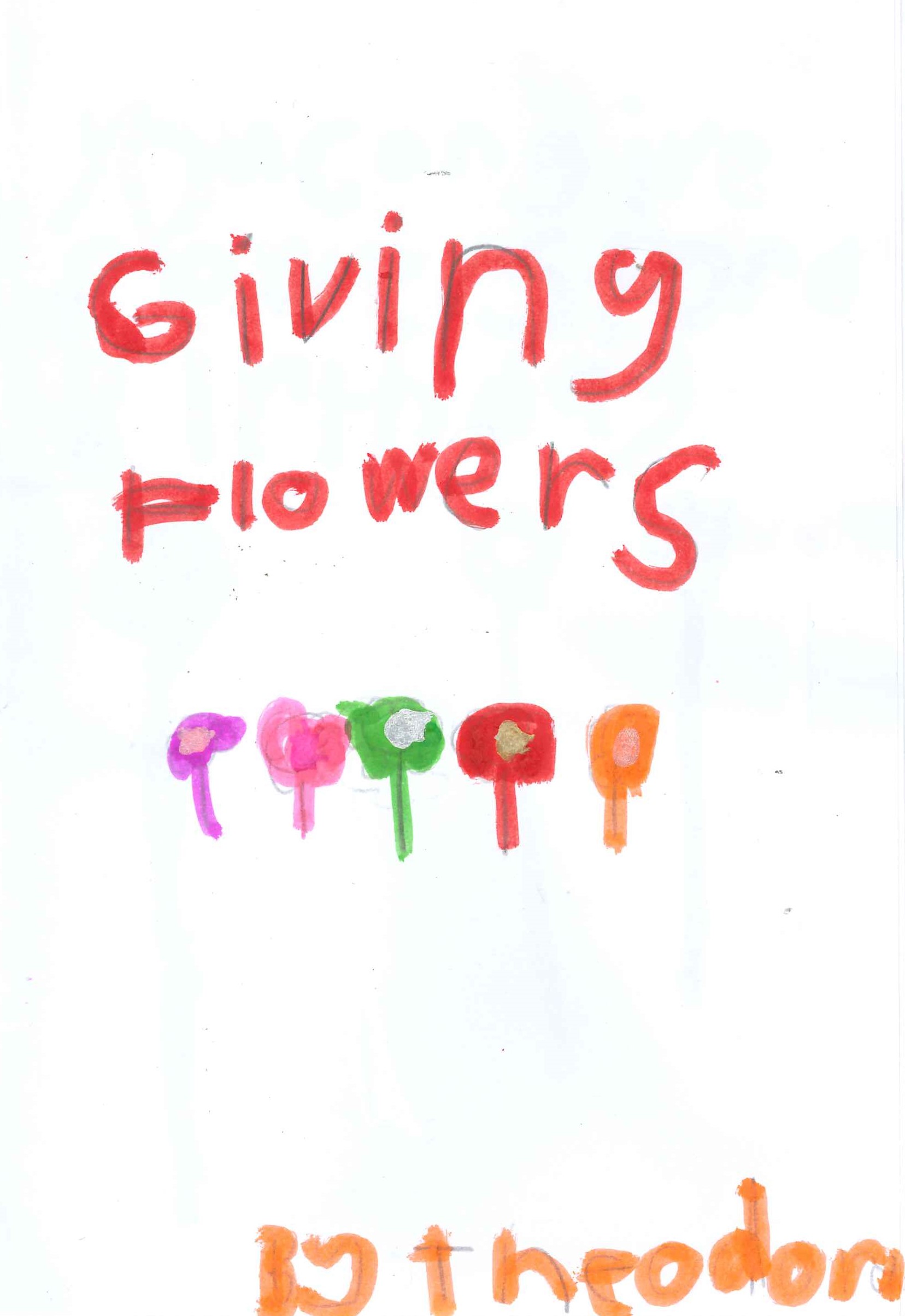 Five colourfully drawn flowers