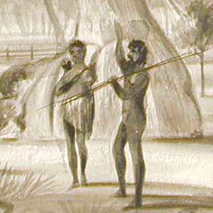 Aborigines near a gum tree,  J. M. Skipper, 1837 (detail) (AGSA Collection)