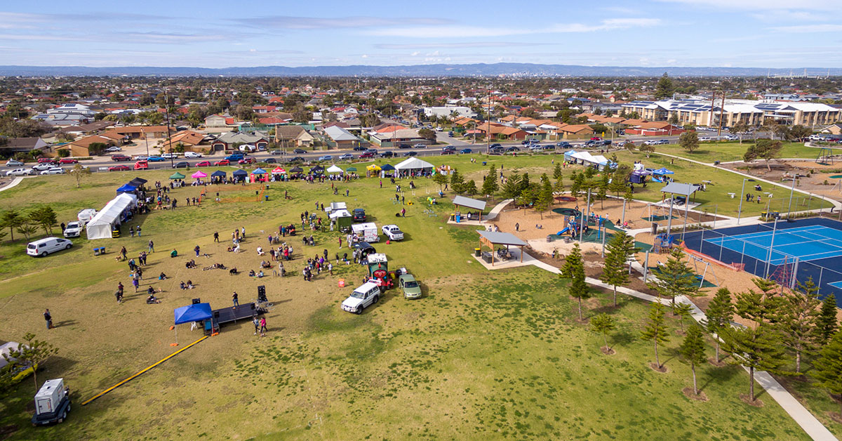 Point Malcolm Reserve aerial view at Doggy Day on the Green
